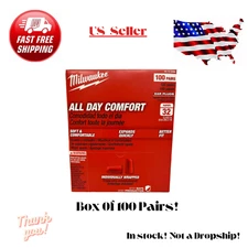 Milwaukee All Day Comfort Uncorded Foam Noise Reduction Ear Plugs Box 100 Pair