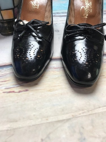 Pappagallo Pumps SIZE 7 N Black Leather Square Pointy toe Heels - Picture 6 of 8