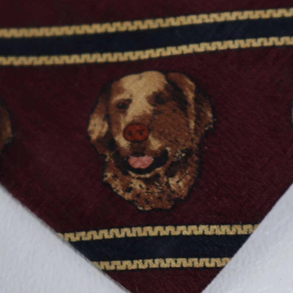 Corbata Orvis De Colección Para Hombres 57 en Seda Borgoña Multicolor Pato Mallardo Perro Caza Ancha Foto 3 de 4