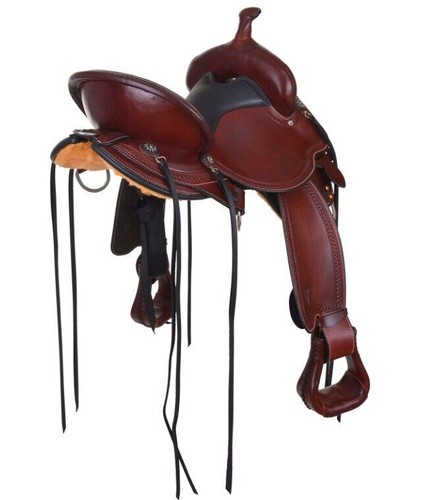 Trail Saddle with Stamped Border Smooth Top Seat Full QH Bars 16" NEW - Picture 6 of 16