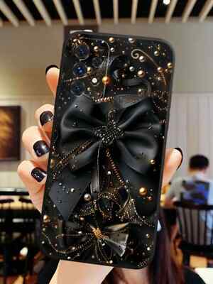 Black Bow Pearl Anti Drop lackierte Handyhülle für iPhone Galaxy Redmi Samsung