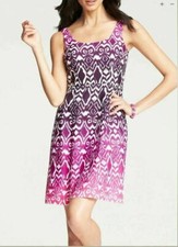 NWT $138 Ann Taylor Pink/white/wine Ikat print Sexy Fit & Flare Dress Sz 6, 10