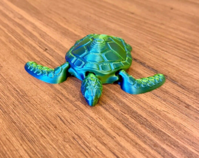 3D Printed Articulated Sea Turtle Collectible with Gradient Blue & Green Colors