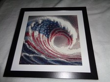 Old Glory American Flag On Ocean Wave Completed, sealed  Framed Diamond Art