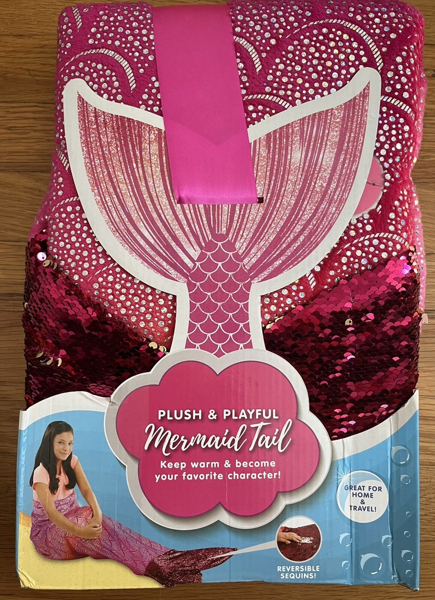 Mermaid Tail Wearable Blanket Plush Playful Hot Pink Sequined Fin X  55”