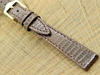 Hirsch Vintage NOS Unused 12mm Brown Lizard with Gold Tone Buckle Watch Band