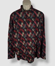Perry Ellis Men's Red Graphic Print Button Up Shirt Size L