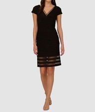 Adrianna Papell Women's Black Illusion Lace Pintuck V-Neck Dress Size 2