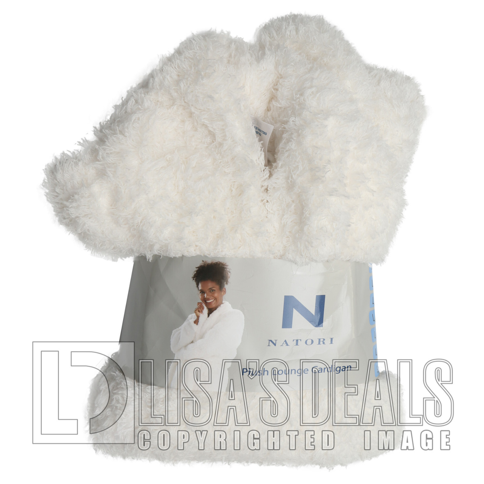 N NATORI Women's Plush Lounge Cardigan Robe Ultra Soft Grey White L