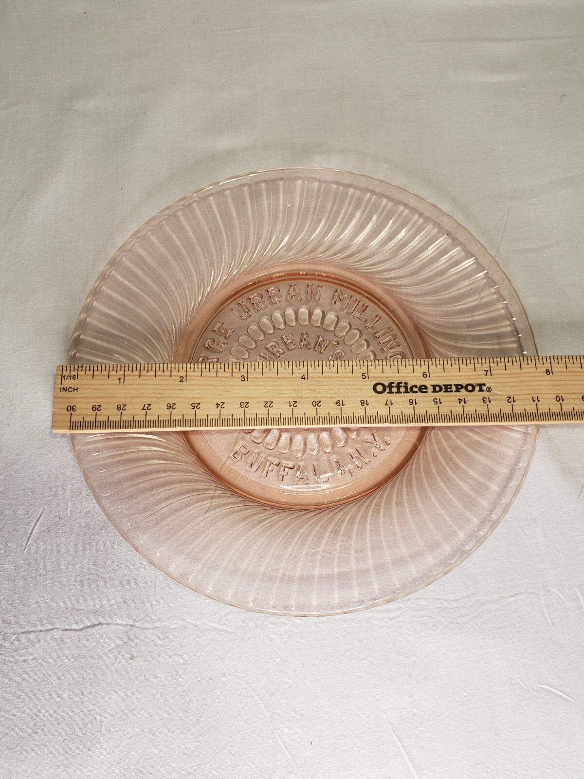 Pink Depression Plate Urban Milling Co Liberty Flour in Buffalo