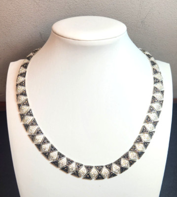 Schillernde Art Deco Stil Markasit & klare Kristall Halskette 17''