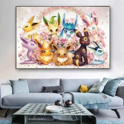Poster pokemon cotton tableau evoli toile sans cadre toute les types évolution