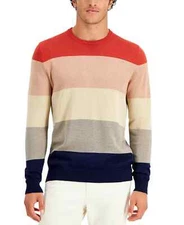 Club Room Men's Lightweight Cotton Pullover Sweater, Multicolor Stripe, Large L