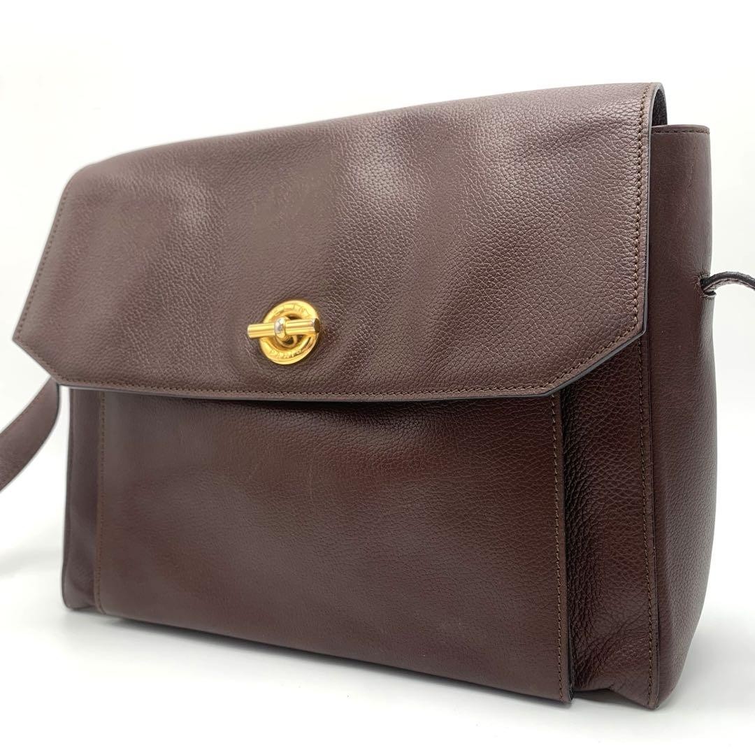 Celine Circle Logo Brown Leather Crossbody Shoulder Bag Preowned