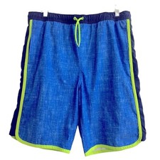 Lands  End Boys Blue and Neon Green Swimming Trunks- Size XL
