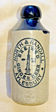 RARE DARK BLUE TOP NORTH  &  RANDALL  AYLESBURY  STONEWARE  GINGER BEER  BOTTLE