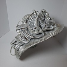 Metallic Silver Kentucky Derby Hat Wedding Church Tea Fascinator Brimmed O/S