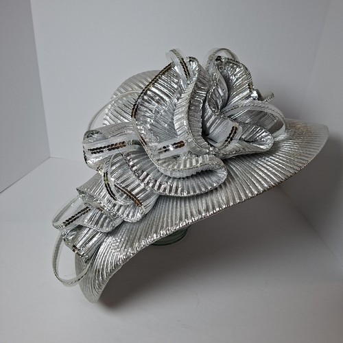 Metallic Silver Kentucky Derby Hat Wedding Church Tea Fascinator Brimmed O/S