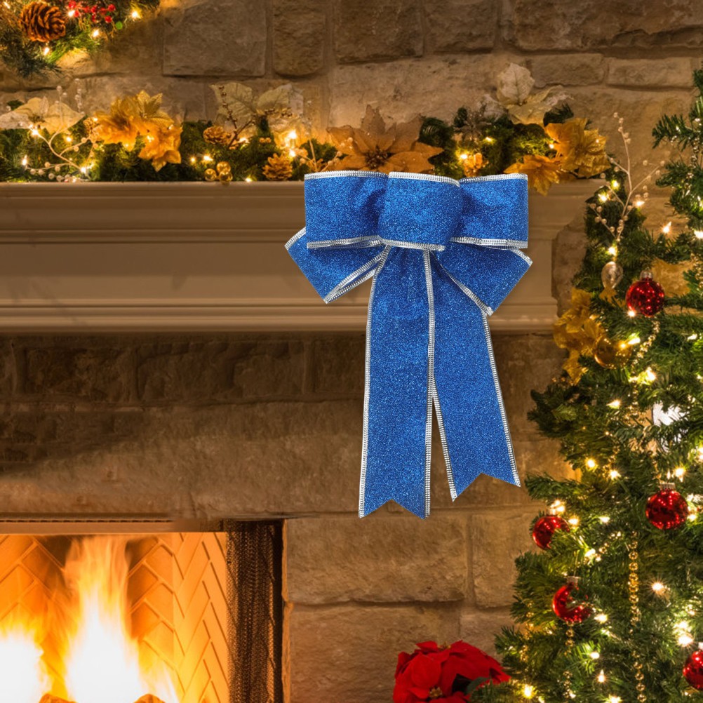 5Pcs Blue Polyester Christmas Ribbon Bows Reusable Gift Knot ...