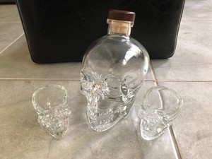 Crystal Head Vodka Empty Skull Bottle 750 ml w/Stopper Plug and 2 Shot Glasses