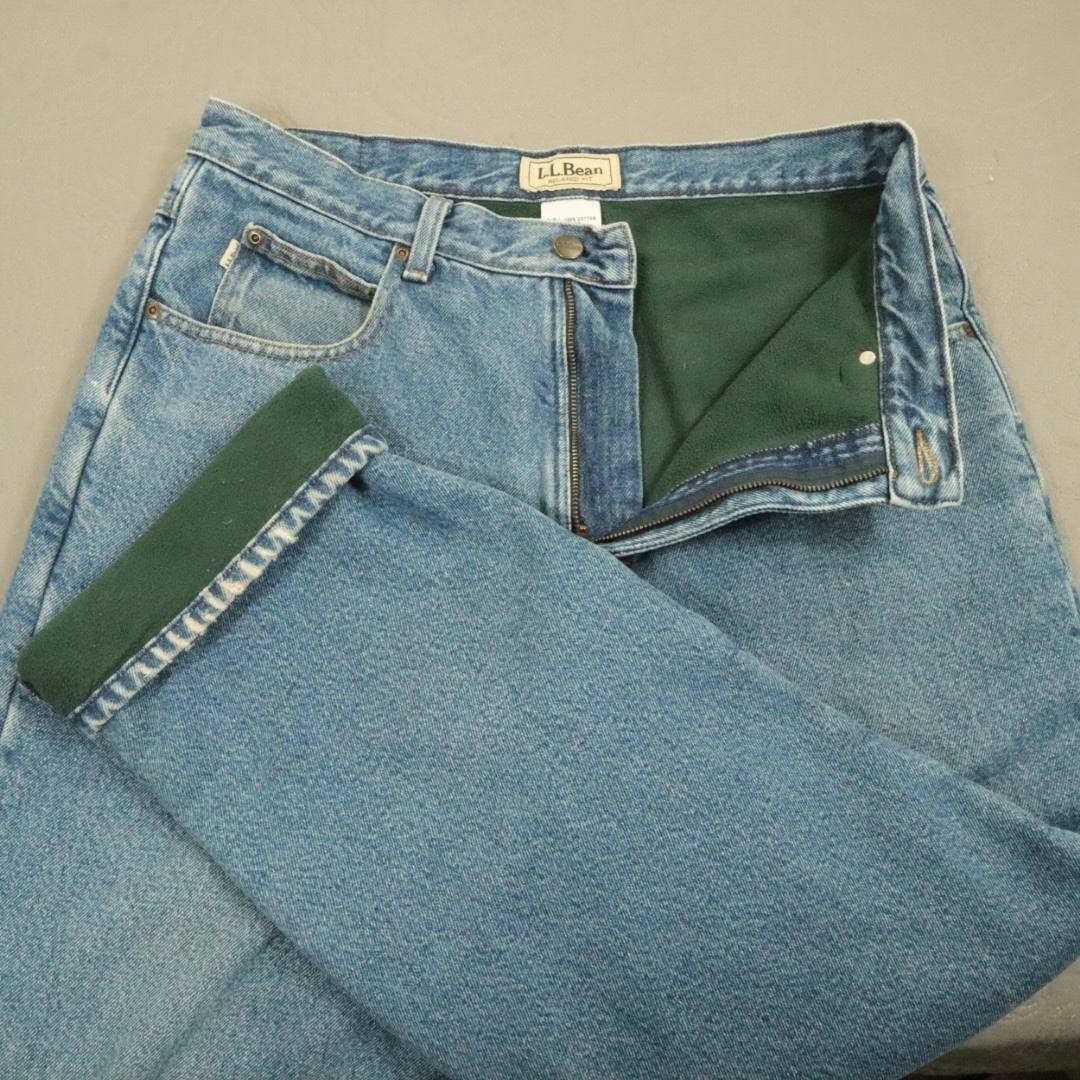 LL Bean Insulated Jeans Mens 33x30 Blue Relaxed Fit Fleece Lined Tapered Denim