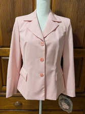 Kasper Classic Pink  White Pinstripe Blazer Jacket Matching Floral Pin 8P NWT