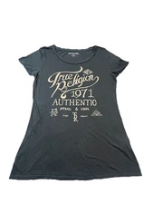 True Religion Graphic T-Shirt Womens Medium Gray Cotton Modal Short Sleeve