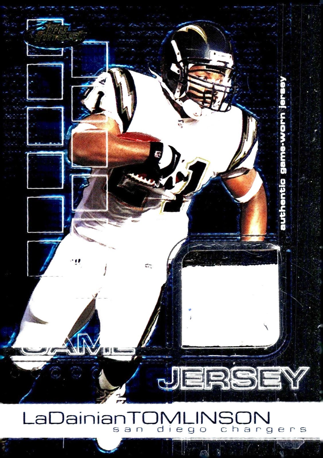 2002 Topps Finest Ladainian Tomlinson Game-Worn Jersey 2 Clr Patch #Ed /999 Rare