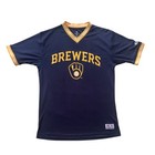 Mlb Milwaukee Brewers Men's Short Sleeve Pullover Jersey in Navy Blue, Medium