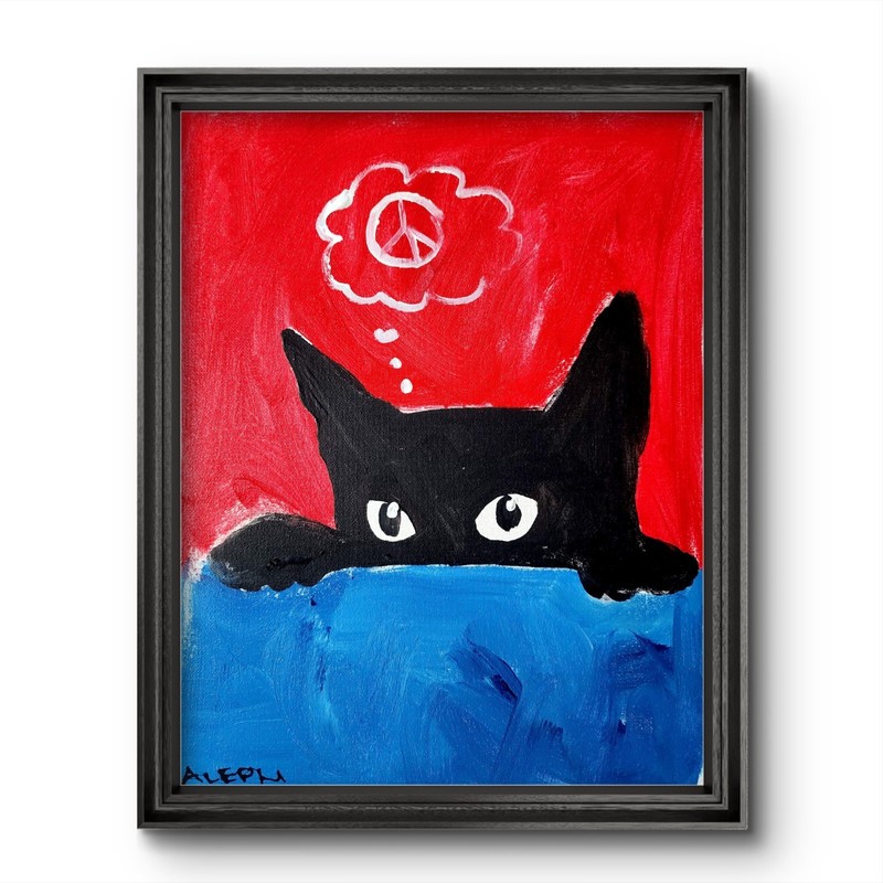Original Abstract Cat Painting Canvas Neo Expressionist Fine Art Decor 11x14