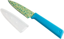 Kuhn Rikon Colori+ Non-Stick Straight Paring Knife with Safety Sheath, 4 inch/10