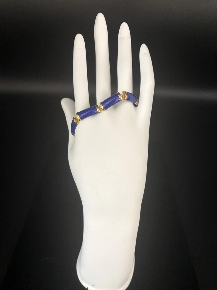 Brazalete vintage de oro amarillo macizo de 14k y lapislázuli símbolo oriental panel Foto 4 de 4