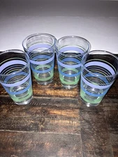 LIBBEY GLASS 4pc-Lot Tumblers 16oz Tall Pastel Striped Beverage Tea Vintage  USA