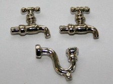 24th Scale Pewter Taps & U-Bend, Dolls House Miniature, Building & DIY Plumbing