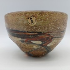Mtarfa Glassblowers Of Malta Bowl Signed Handmade Studio Art Glass Gold And Red