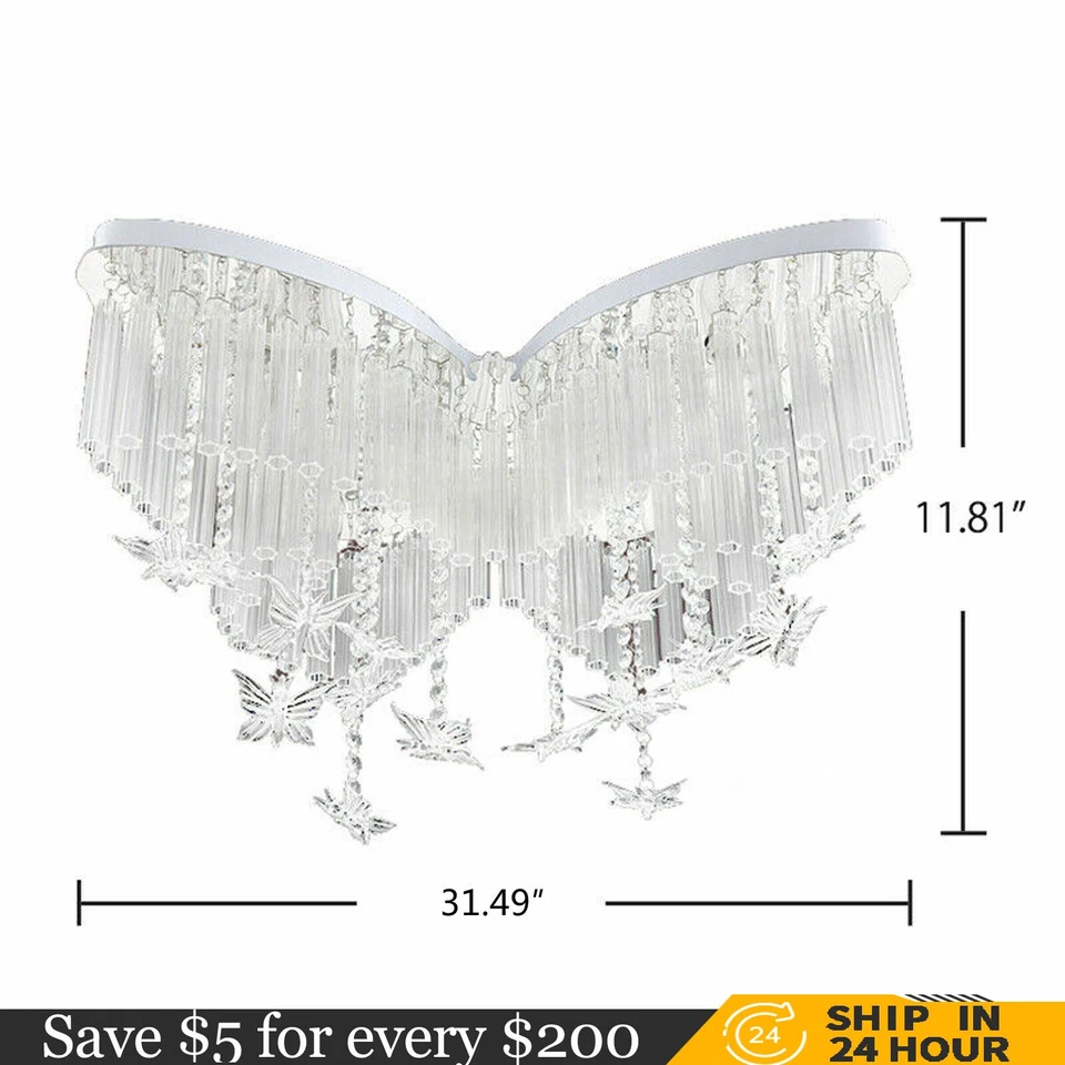 Lámpara de techo de 3 colores que cambia de color lámpara de cristal lámpara accesorio mariposa Foto 2 de 4