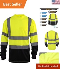 Hi Vis Safety T Shirt Class 3 Reflective Black Bottom Short Long Sleeve