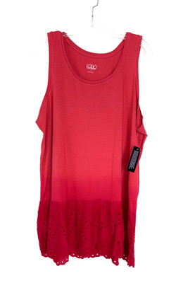 LOGO Layers by Lori Goldstein Scoop Neck Tank with Lace Hem Persimmon Size  1X