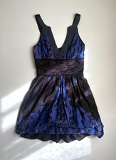 FREE PEOPLE Black Blue Gold Cotton Fit & Flare Mini Party Cocktail Dress Size 6