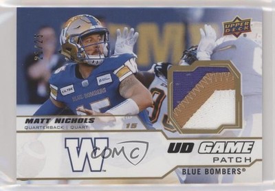 2020 Upper Deck CFL UD Game Jersey Patch 21/25 Matt Nichols #GJ-MN Patch 0c3