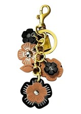 Leather Flower Bag Charm for Women, Cute Floral Keychain Car Hanging Black