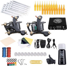 Traditional Pro Complete Tattoo Kit Two Machines Gun Easy Use Color Ink Power S