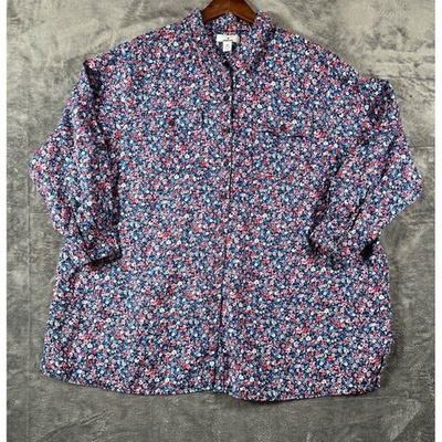 #ad Lands End x Draper James Blouse Top Floral 100% Linen Womens 3X Pink Blue $24.00