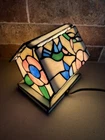 Vintage Stained Glass Birdhouse Accent Lamp Hummingbird Floral Tiffany Style