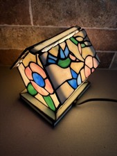 Vintage Stained Glass Birdhouse Accent Lamp H...
