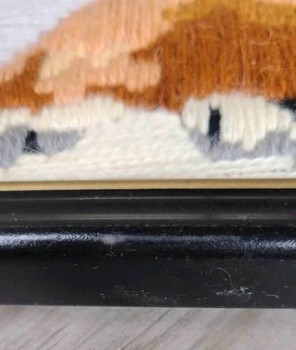 Crewel Tiger Vintage 70-80's Longstitch Needlepoint Framed MCM 21 x 17” Safari - Picture 9 of 14