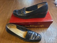 Salvatore Ferragamo Black Patent Leather Wedge Shoes Size 7B