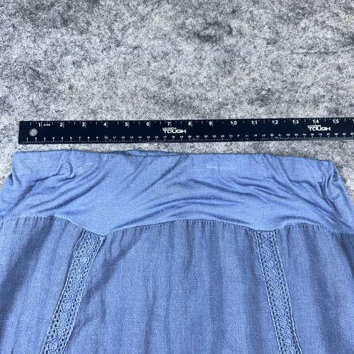 Keysha Linen Skirt Womens L Blue Chambray Made In Italy Lace Trim Pull On Boho - Picture 5 of 8