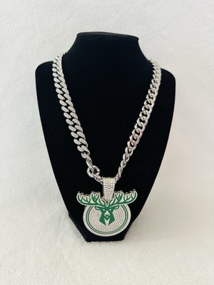 Iced Out Milwaukee Bucks Pendant with Cuban Chain -Silver Plated 24 