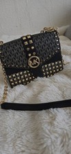 Borsa a tracolla Michael Kors, Schwarz/Gold, Greenwich piccola borchiata logo metallizzato